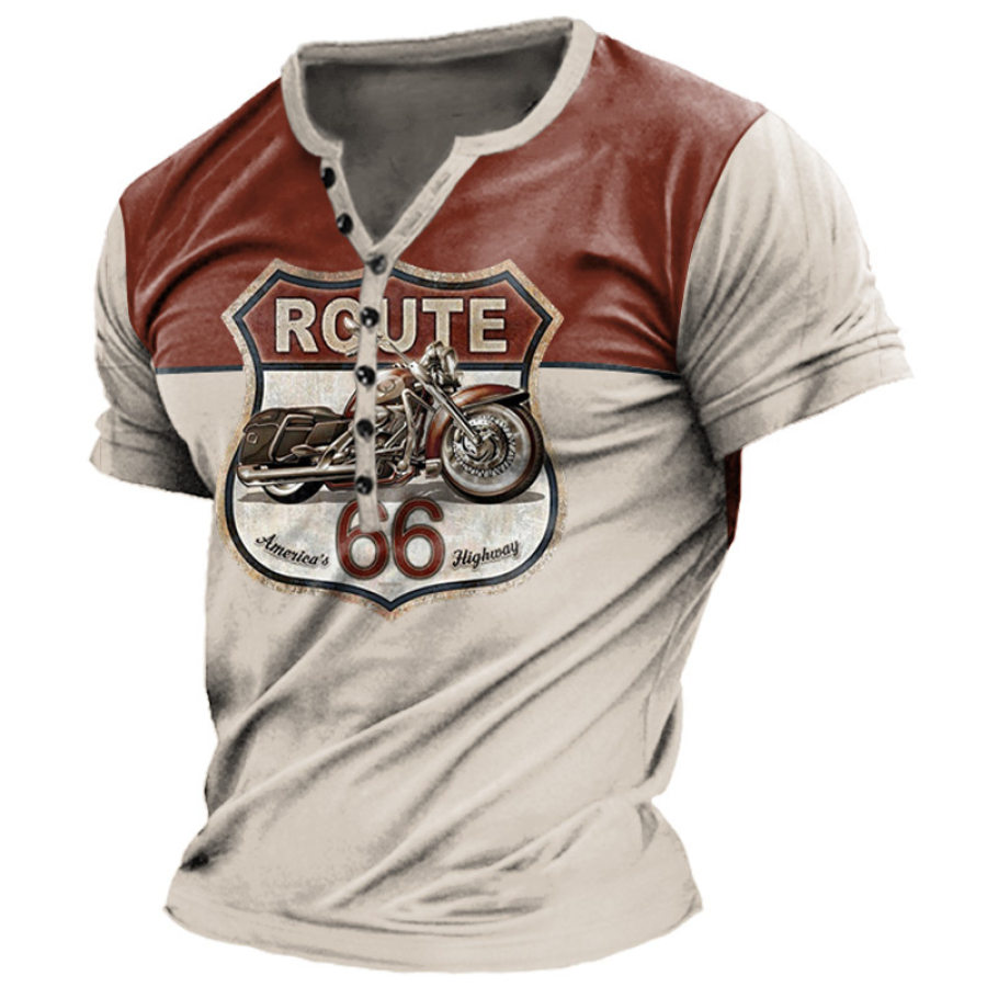 

Men's Motorcycle Route 66 Print Henley T-Shirt
