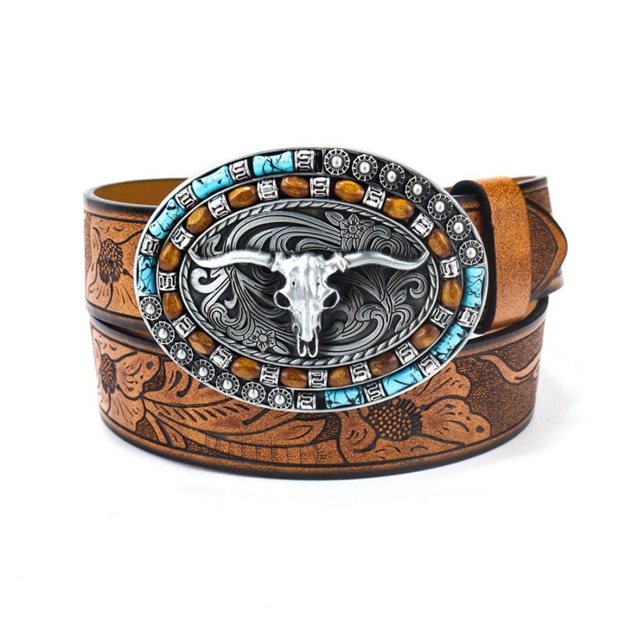 

Cintura Da Uomo Con Fibbia A Piastra Grande Da Cowboy Western Vintage Bullhead