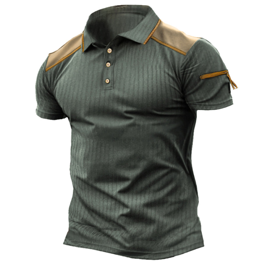 

Men's Vintage Cotton Ribbed Knit Soft Golf Polo Shirt