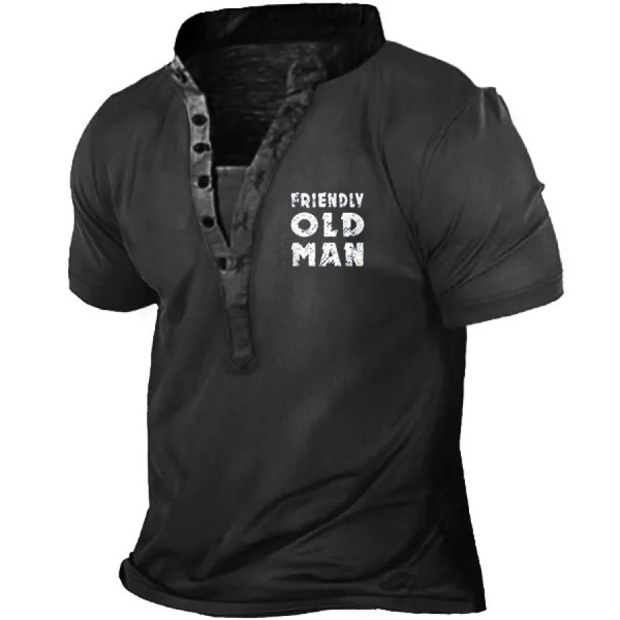 

Men's Vintage Old Men Print Henley Collar T-Shirt