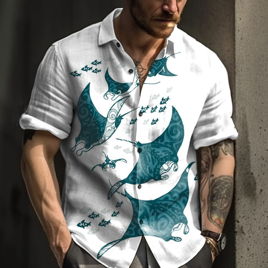 

Men's Palm Tree Manta Print Resort Shirt