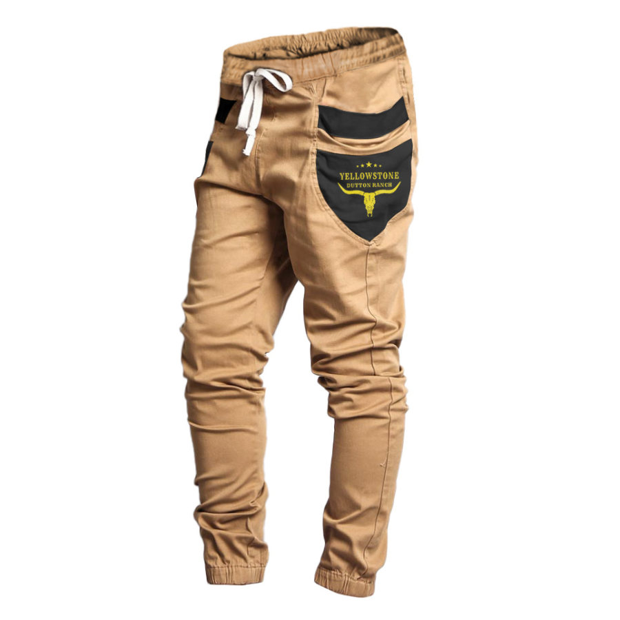 

Men's Outdoor Vintage Yellowstone Print ColorBlock Side Pocket Jogger Pants