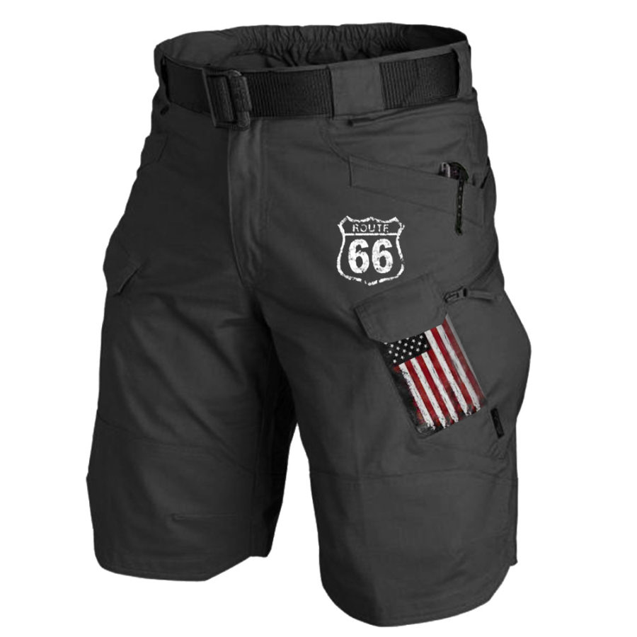 

Short Cargo Tactique D'extérieur Pour Homme Avec Imprimé Drapeau Américain Route 66