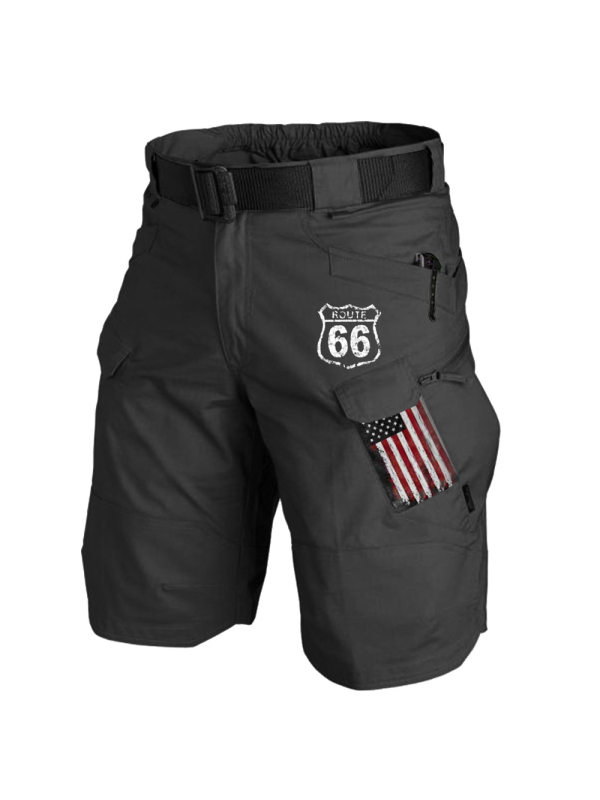 Men's Outdoor Tactical American Flag Route 66 Print Cargo Shorts