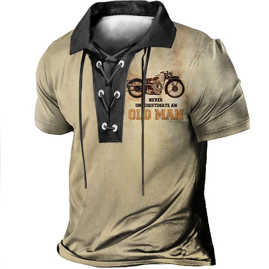 

Men's Vintage Outdoor OLD MAN Printed Lace-up Polo Shirt
