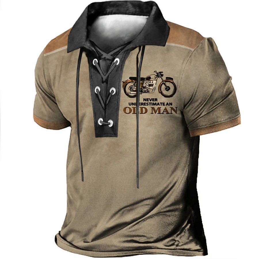 

Men's Outdoor Vintage Motorcycle Letter Graphic Short Sleeve Golf Shirt