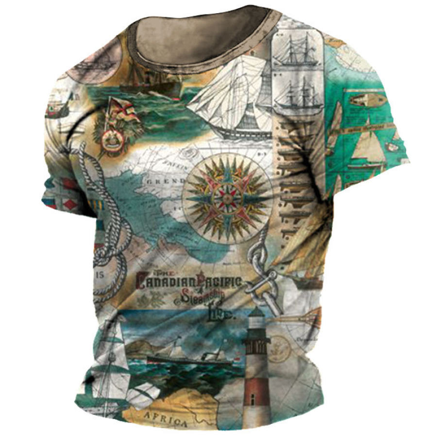 

Men's Retro Nautical Print Casual Short Sleeve T-Shirt