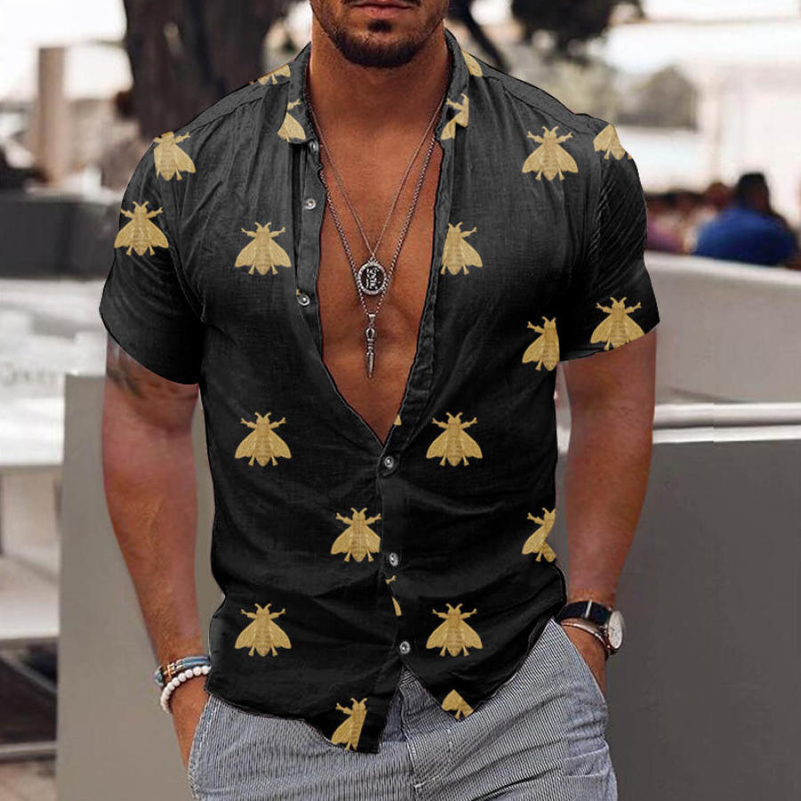 

Camisa Masculina Casual De Manga Curta Com Estampa De Abelhas Napoleônicas