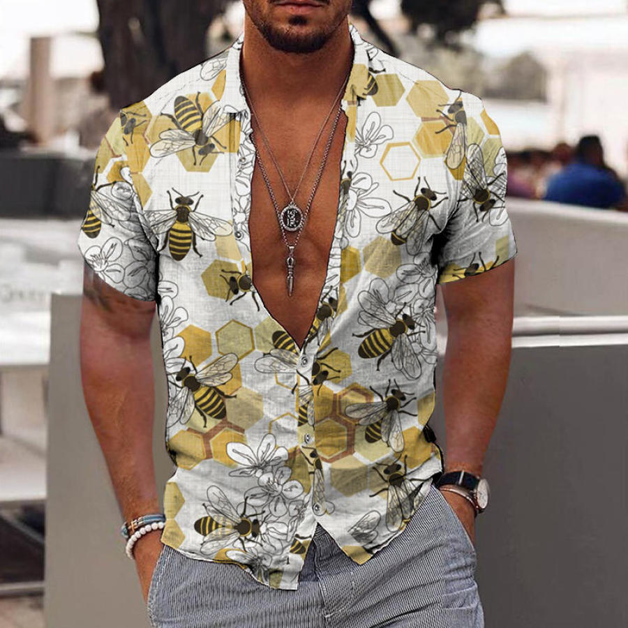 

Save The Honey Bees Men's Printed Casual Short Sleeve Shirt
