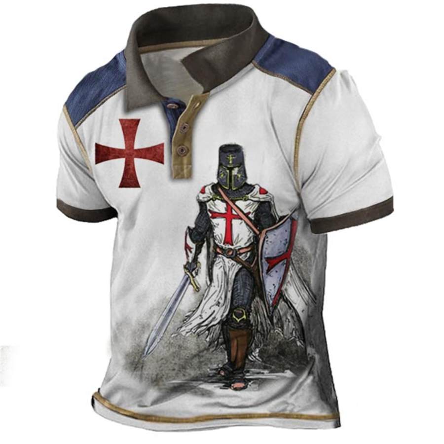

Men's Vintage Templar Cross Colorblock Polo T-Shirt