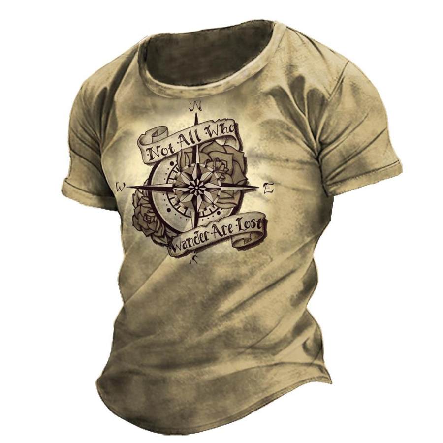 

Men's Vintage Nautical Compass Print Short Sleeve T-Shirt