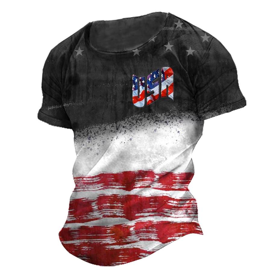 

Men's Vintage American Flag USA Print Short Sleeve T-Shirt