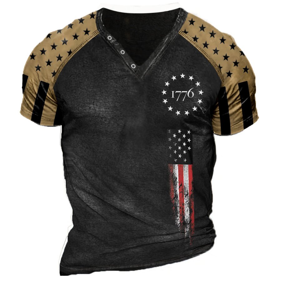 

Men's Vintage 1776 American Flag Print V-Neck T-Shirt