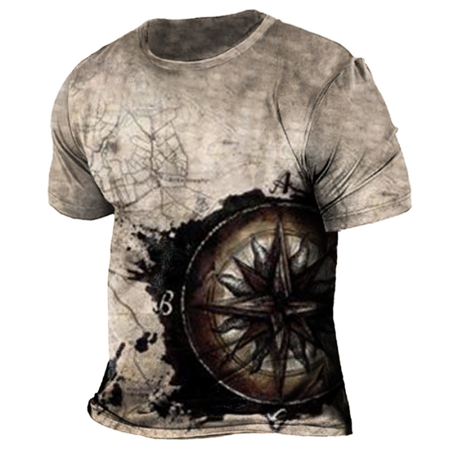 

Men's Vintage Nautical Compass Print Short Sleeve T-Shirt
