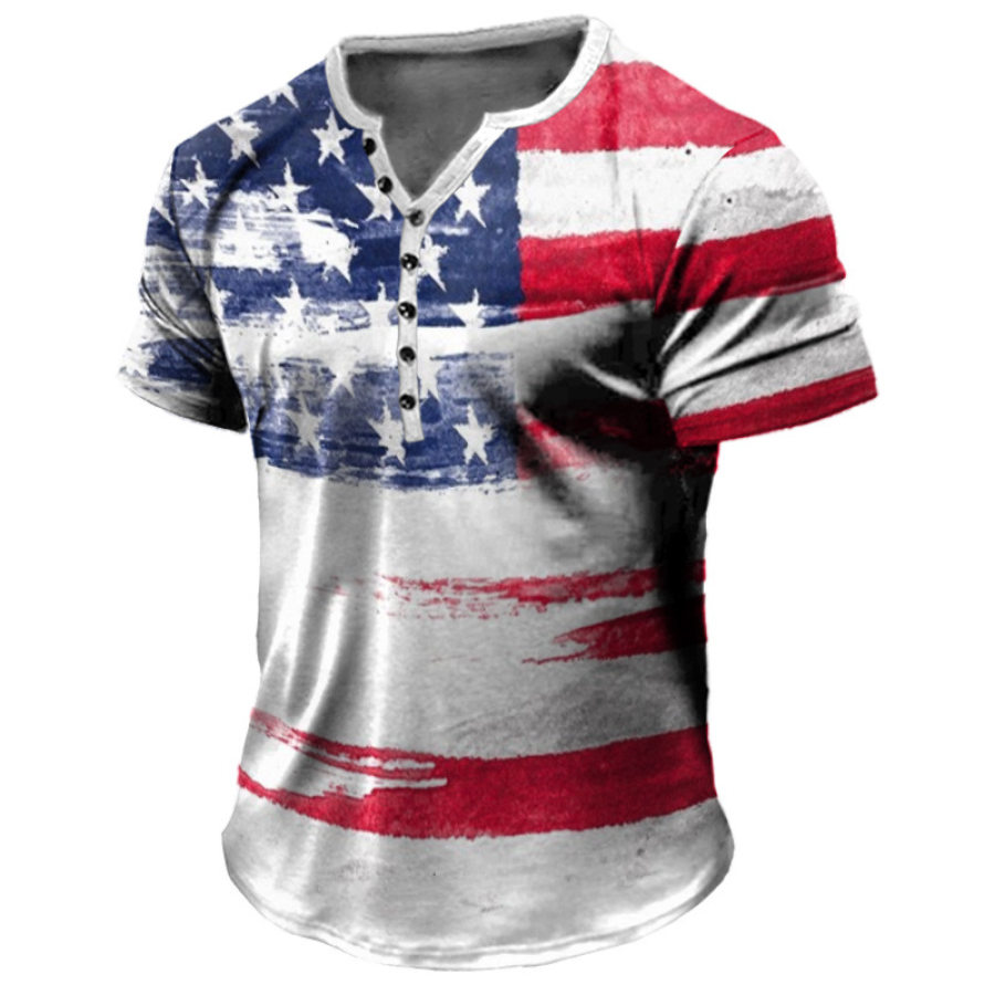 

Men's Vintage American Flag Print Henry T-Shirt