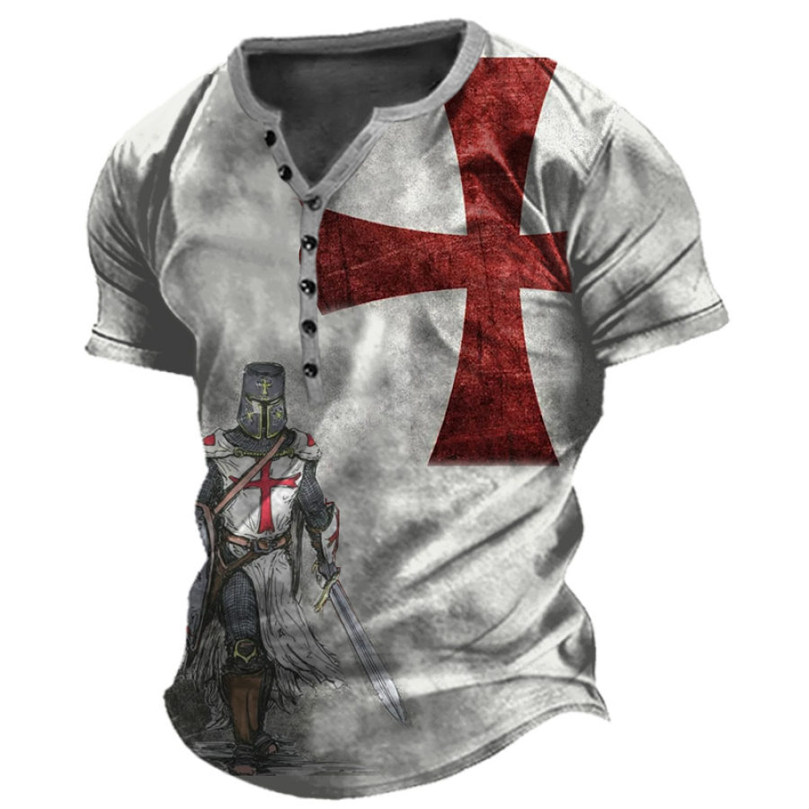 

Men's Vintage Templar Print Henry T-Shirt