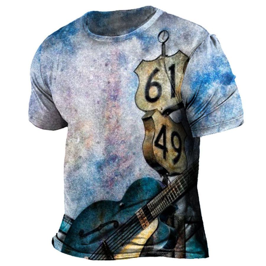 

Men's Vintage Guitar Print Short Sleeve T-Shirt