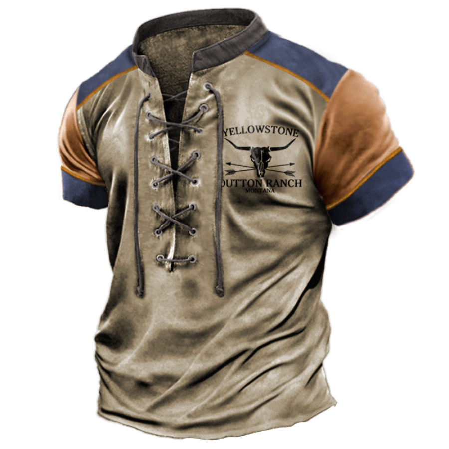 

Men's Vintage Yellowstone Skull Bull Contrast Tie T-Shirt