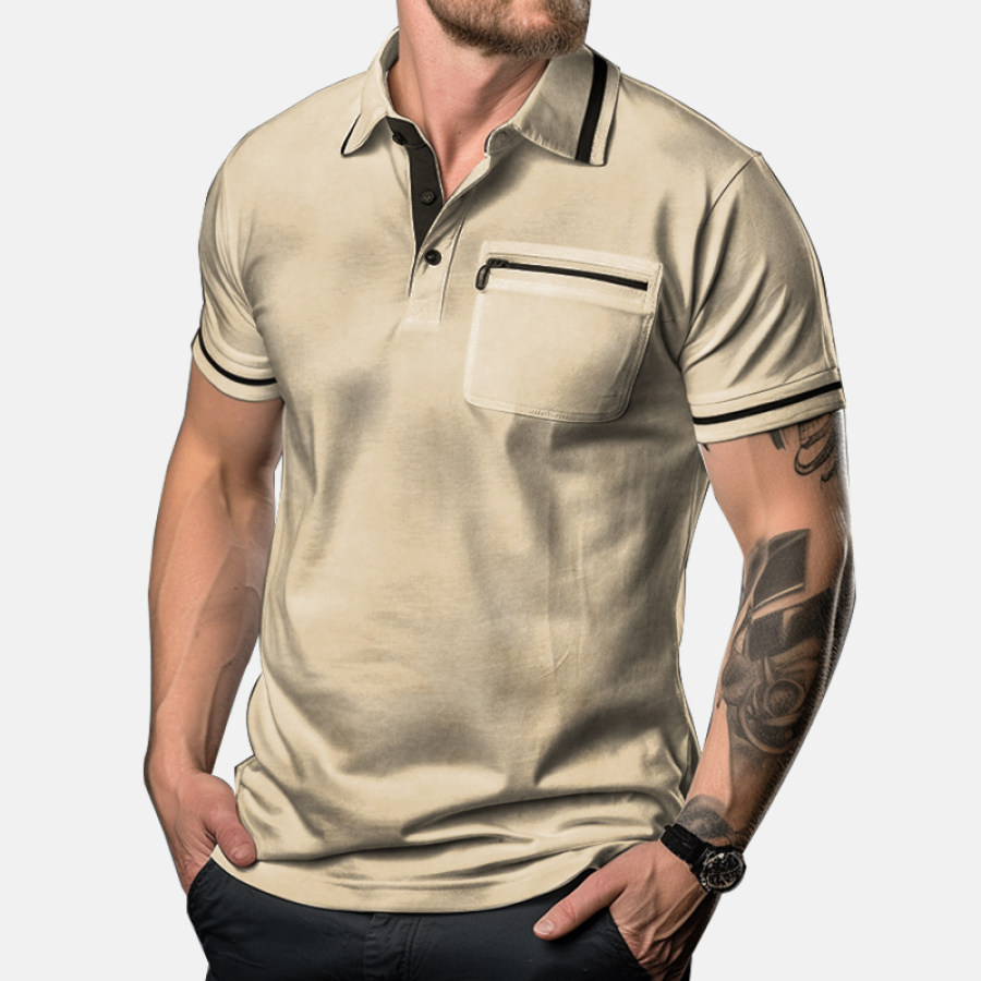

Men's Retro Comfortable Breathable Stretch Zipper Pocket Polo Neck T-Shirt