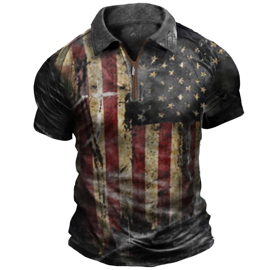 

Men's Vintage American Flag Print POLO T-Shirt