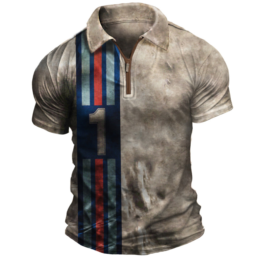 

Men's Vintage Stripe Racing Print POLO T-Shirt