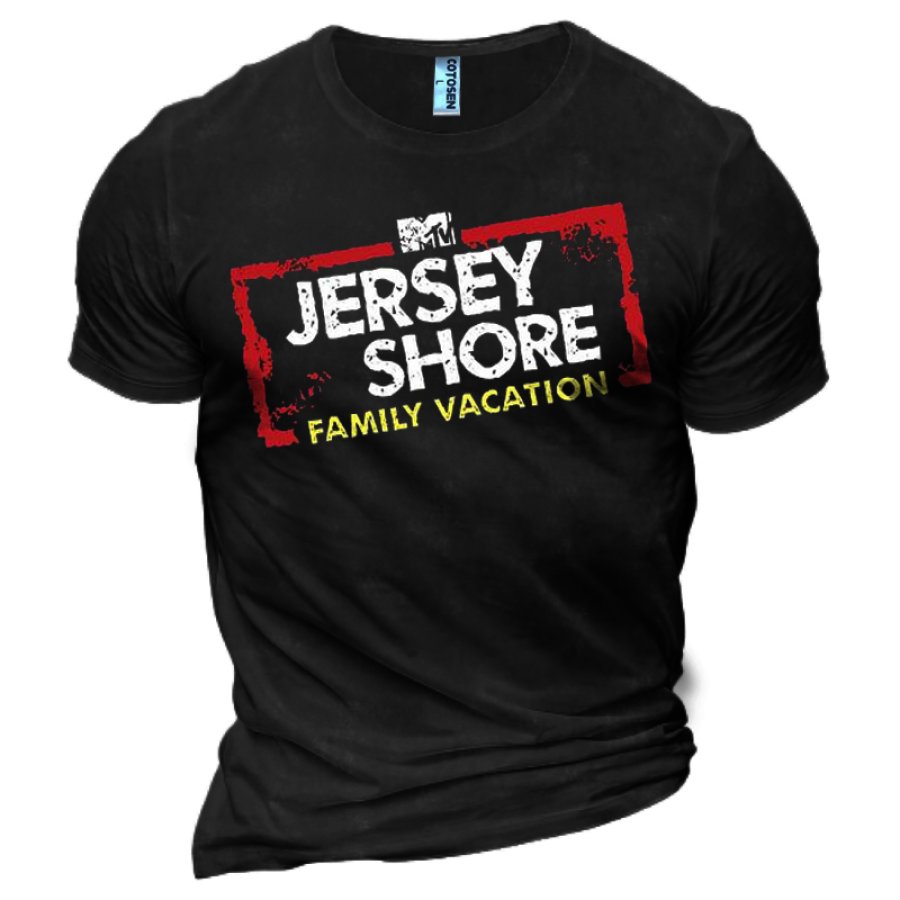 

Jersey Shore Family Vacation Men's Vintage Graphic Print Cotton T-Shirt