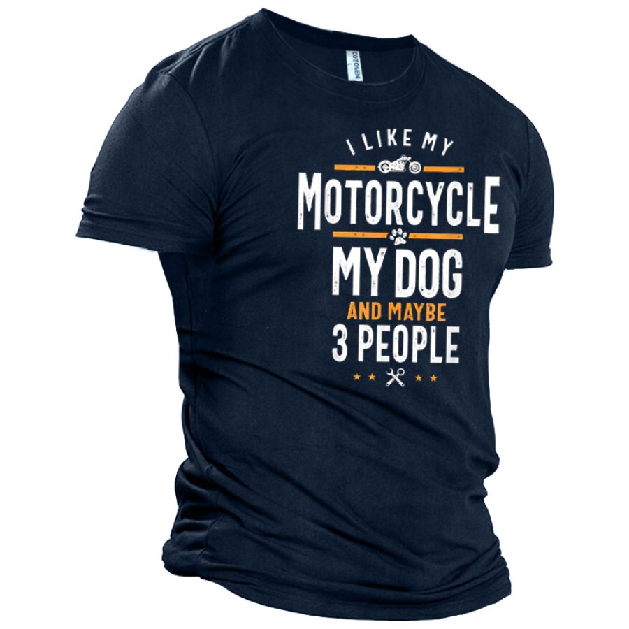 

I Like My Motorcycle And My Dogs Maybe 3 People Men's Vintage Graphic Print Cotton T-Shirt