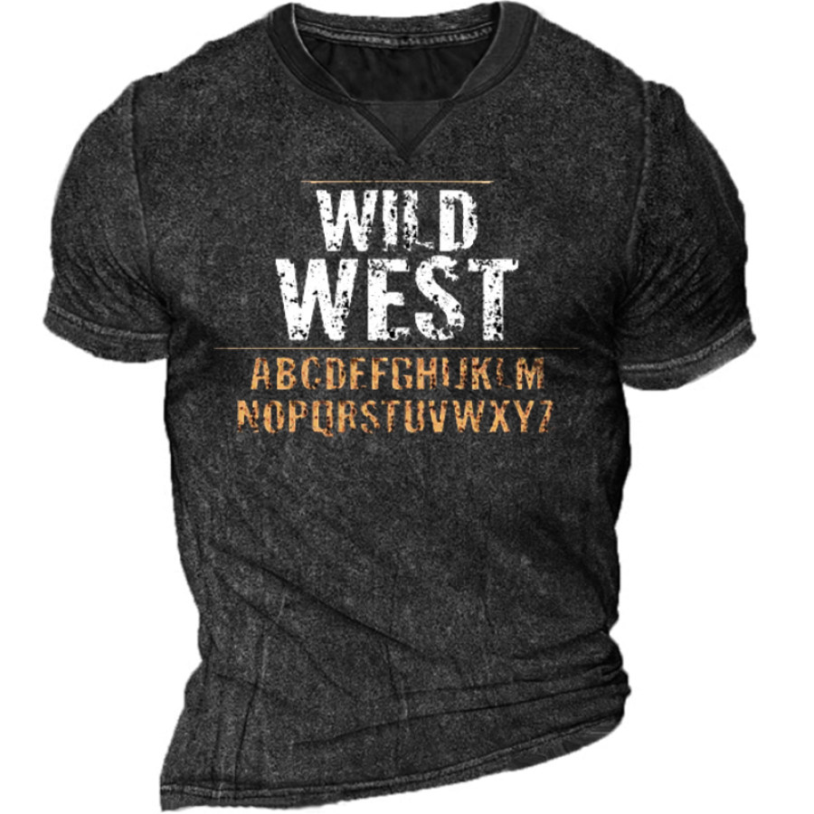 

Wild Weather Men's Vintage Letter Print Crew Neck T-shirt
