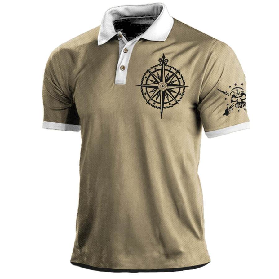 

Men's Vintage Nautical Compass Old Salt Sailor Skull Polo T-Shirt