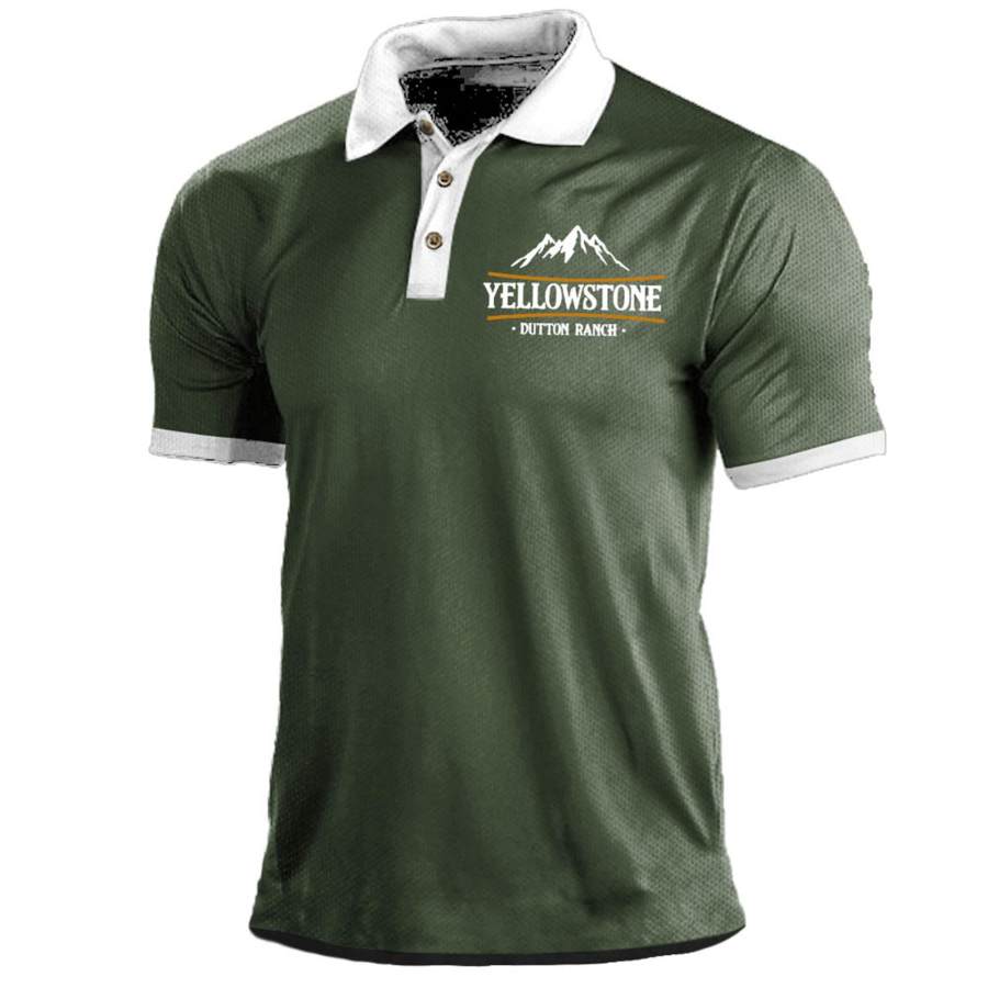 

Men's Vintage Yellowstone Print Polo Short Sleeve T-Shirt