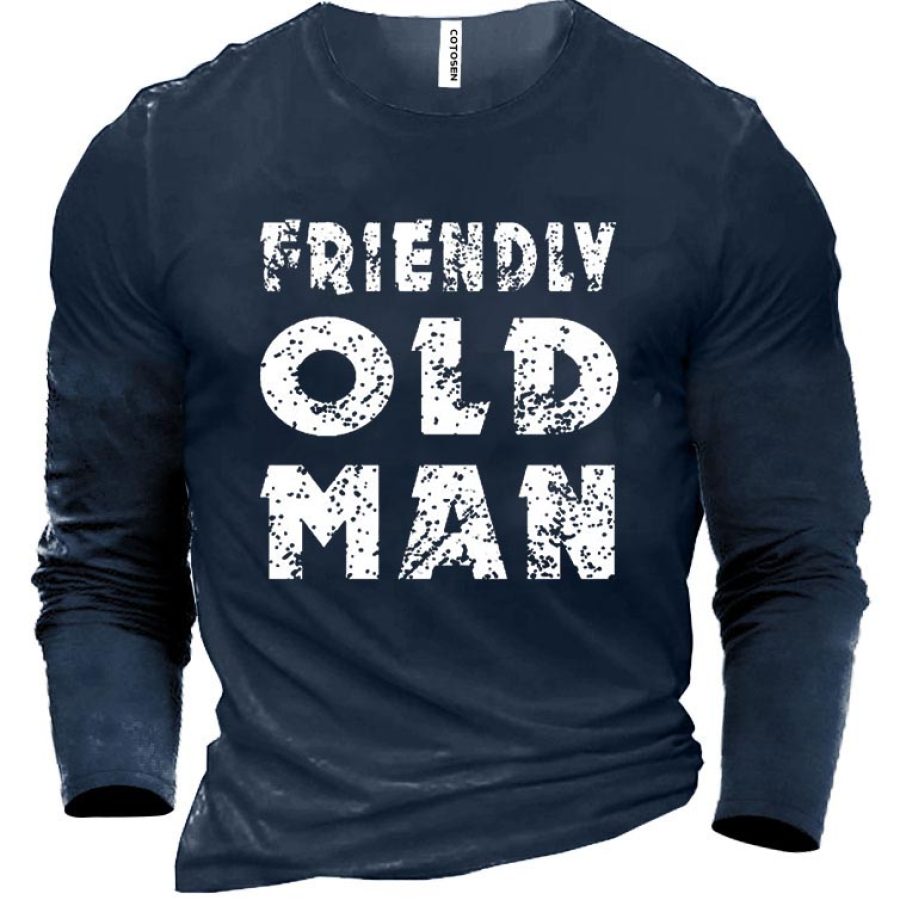 

Men's Vintage Old Man Print Cotton Long Sleeve T-Shirt