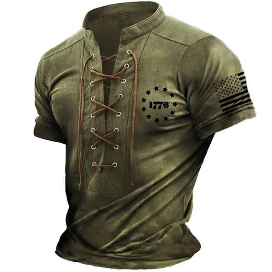 

Men's American Flag Print Drawstring Short Sleeve T-Shirt