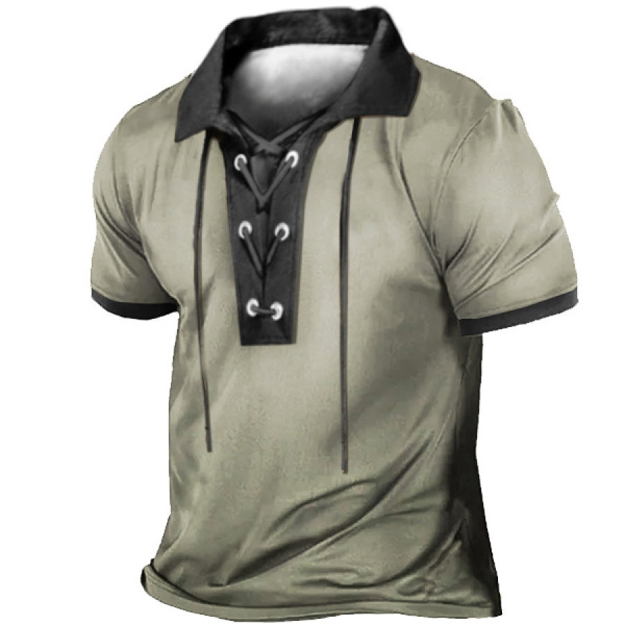 

Men's Vintage Drawstring Polo Shirt
