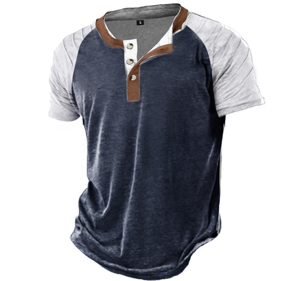 

Men's Outdoor Pleated Raglan Sleeves Henley Stand Collar T-Shirt