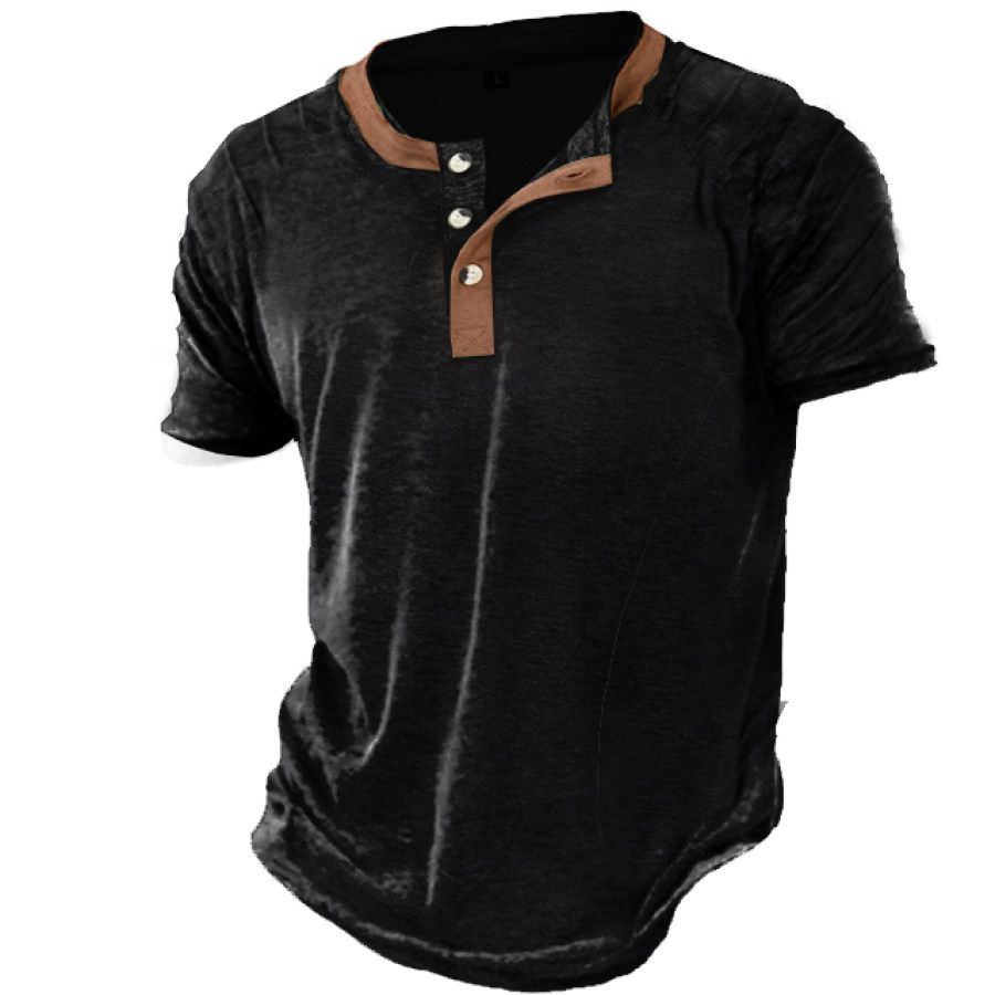 

Men's Vintage Colorblock Henley Short Sleeve T-Shirt