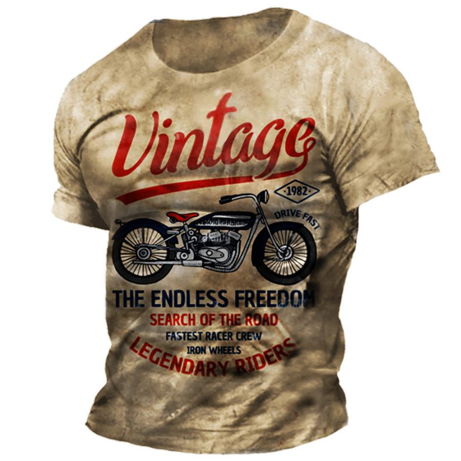 

Men's Vintage Motorcycle Print Crewneck T-Shirt