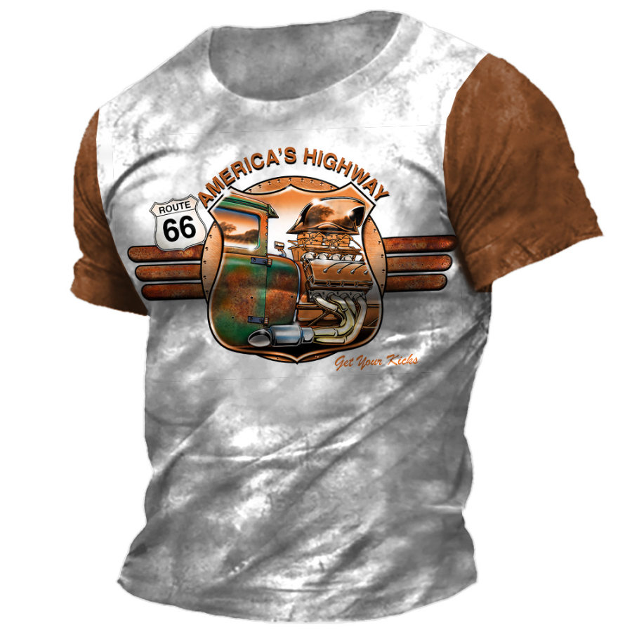 

Men's Vintage Route 66 Colorblock Print Crew Neck T-Shirt