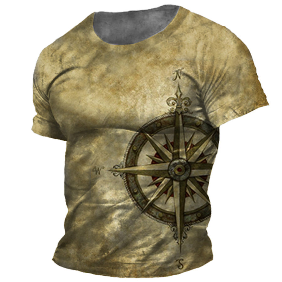 

Men's Vintage Compass Print Crew Neck T-Shirt