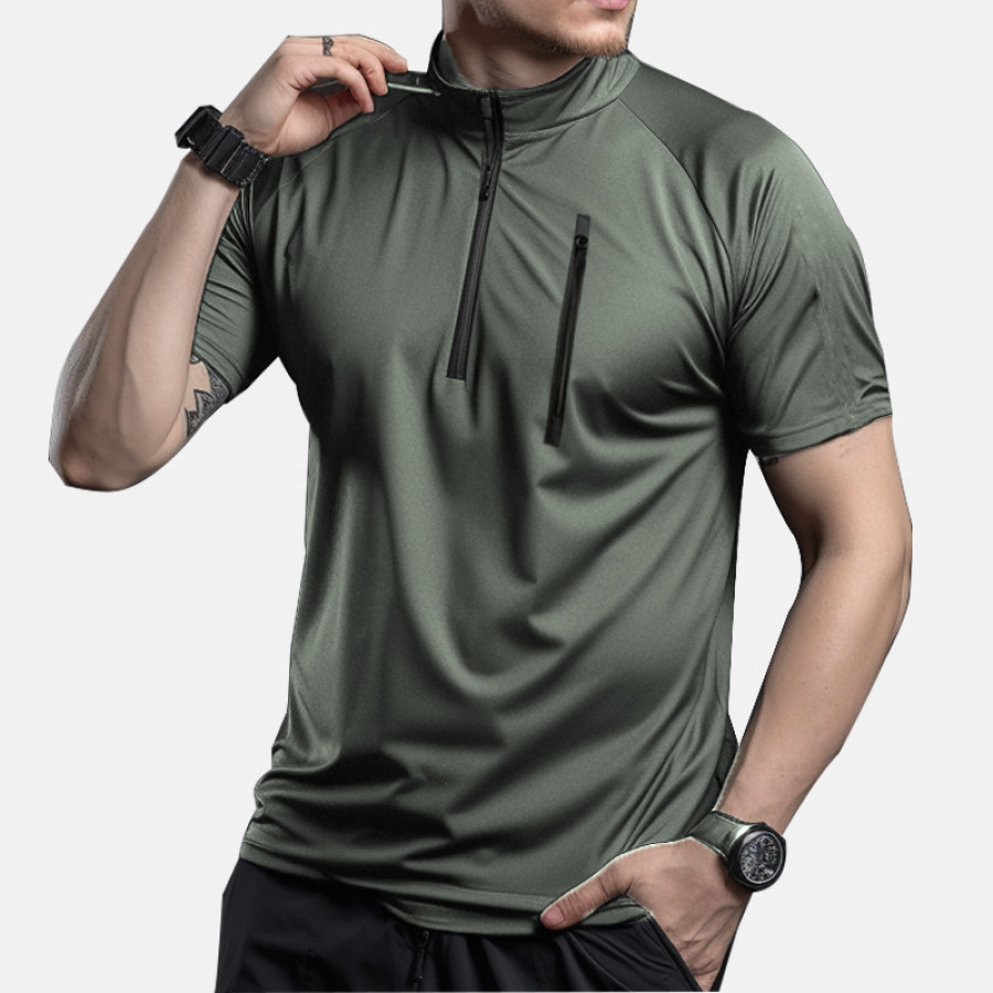 

Men's Outdoor Waterproof Quick Dry Lightweight Zipper Stand Collar T-Shirt