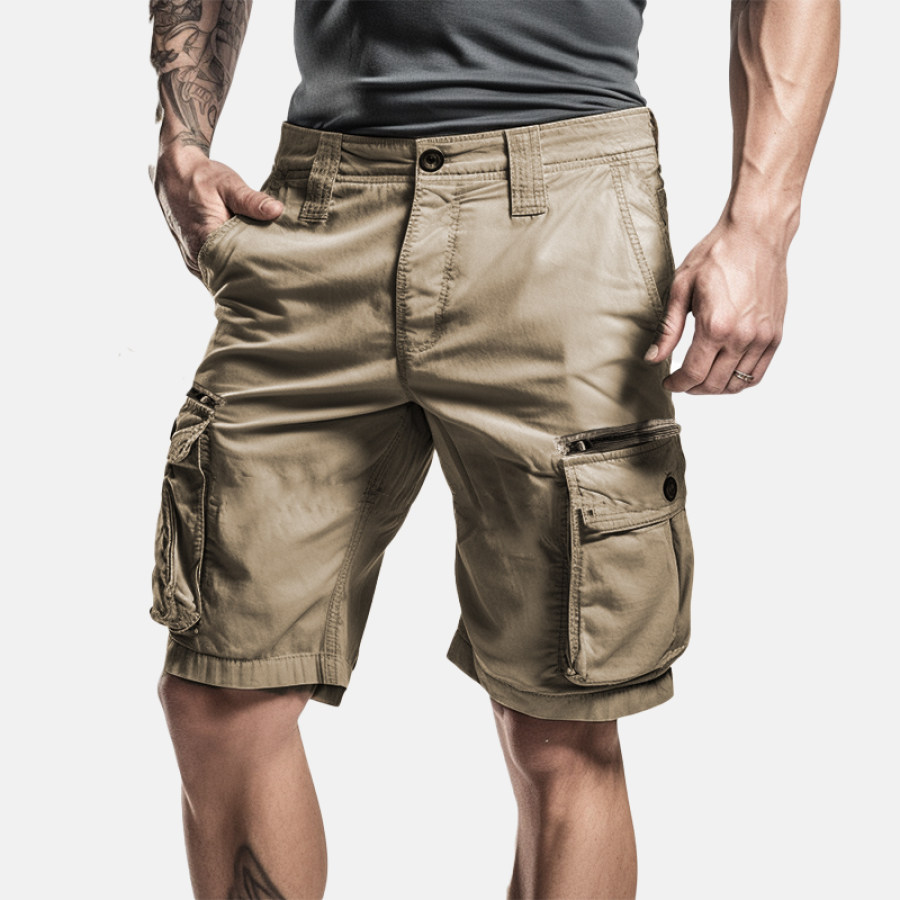 

Men's Outdoor Ripstop Retro Multifunctional Zipper Pocket Utility Cargo Shorts