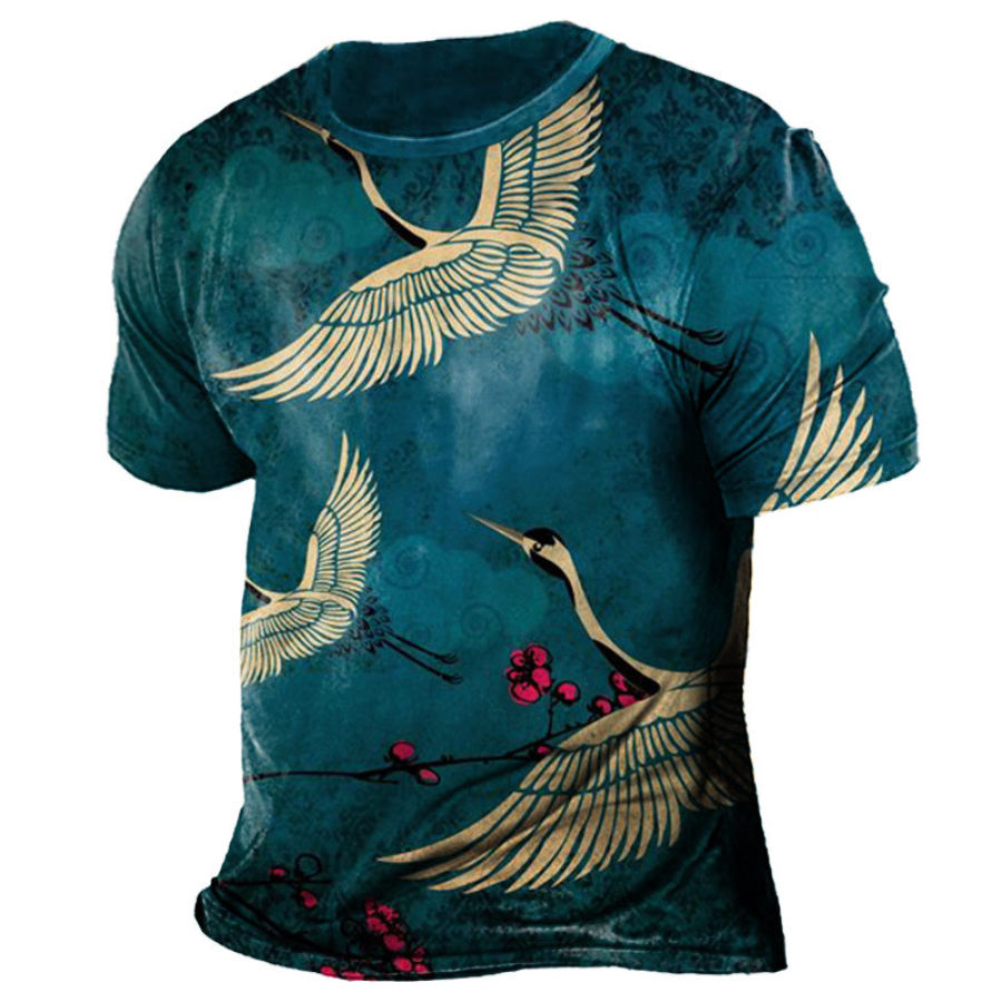 

Men's Retro Crane Print Short Sleeve T-Shirt