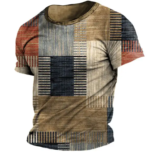 Men's Vintage Check Print Short Sleeve T-Shirt - Kalesafe.com 