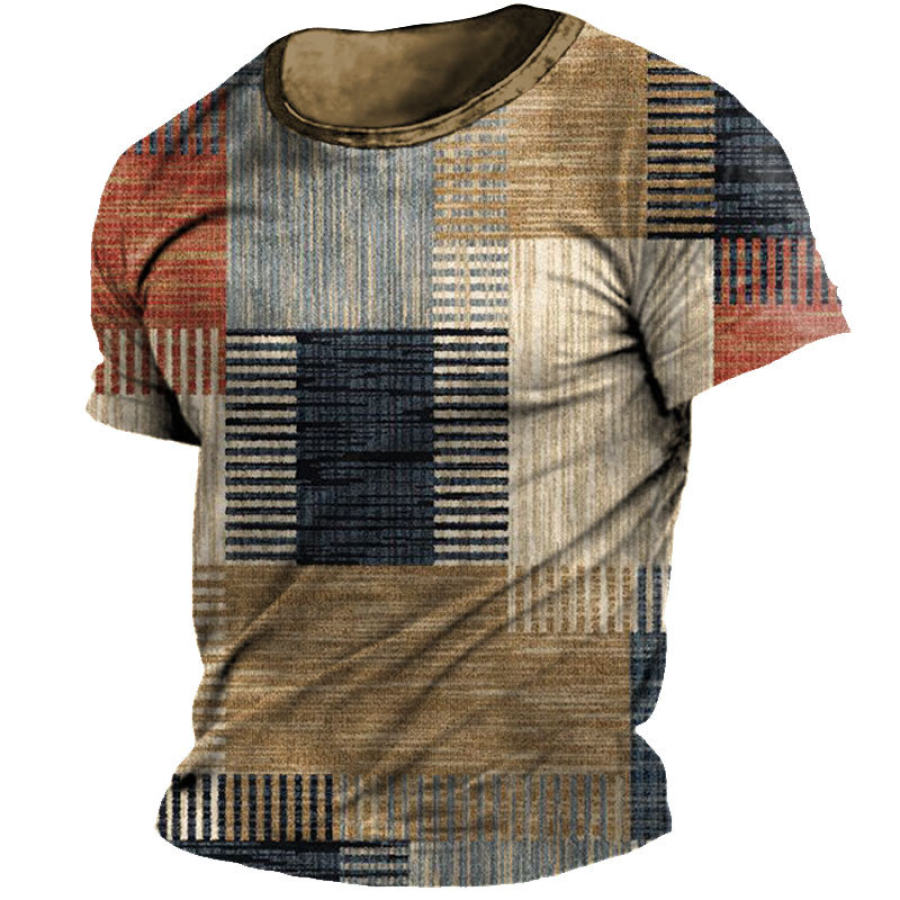 Men's Vintage Check Print Short Sleeve T-Shirt