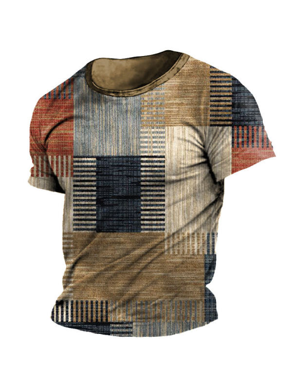 Men's Vintage Check Print Short Sleeve T-Shirt