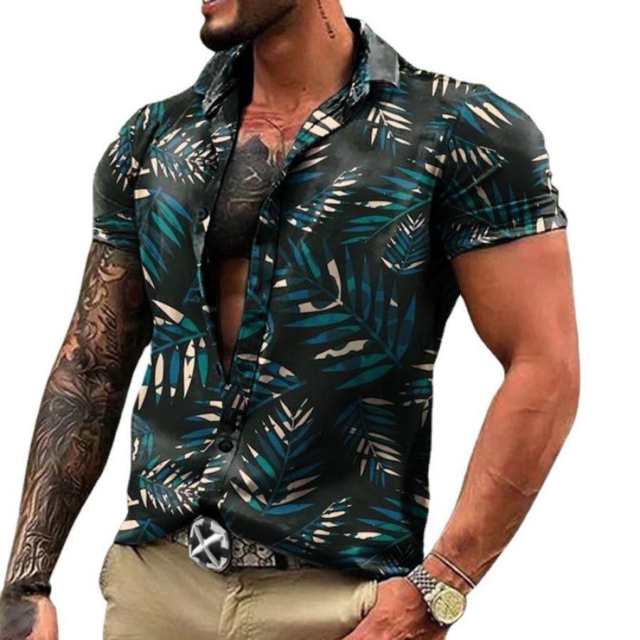 

Men's Hawaiian Leaf Print Casual Short Sleeve Shirt