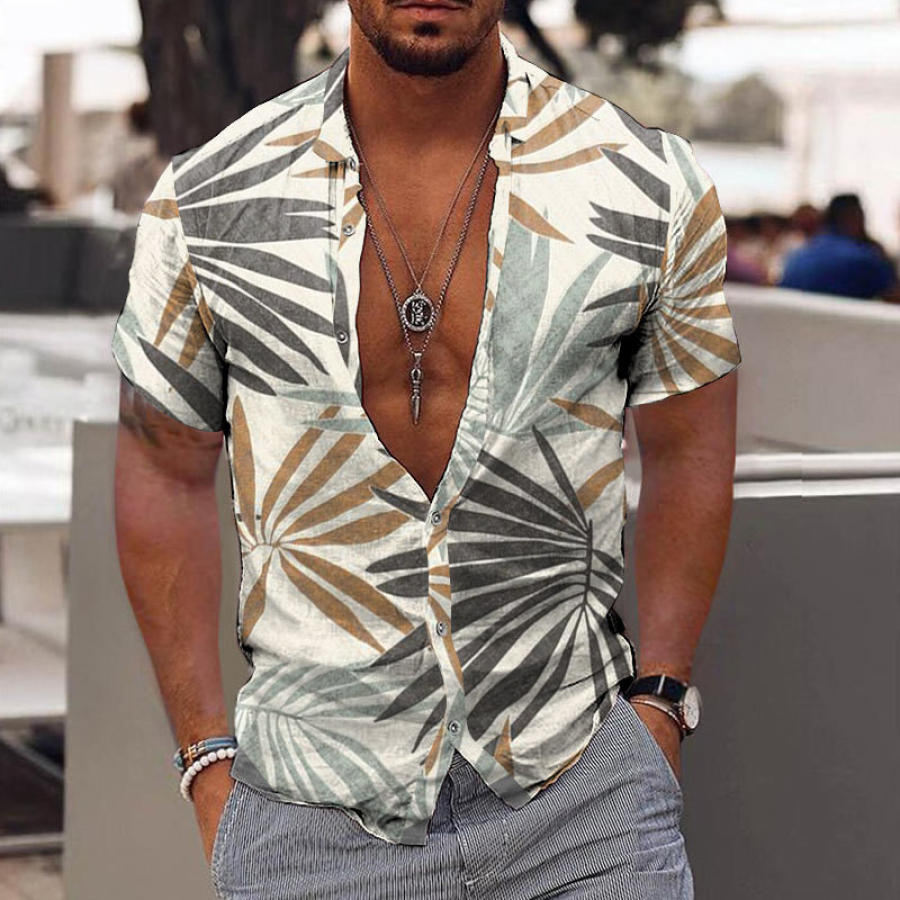 

Men's Hawaiian Leaf Print Casual Short Sleeve Shirt