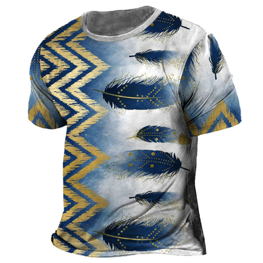 

Men's Vintage Feather Print Short Sleeve T-Shirt