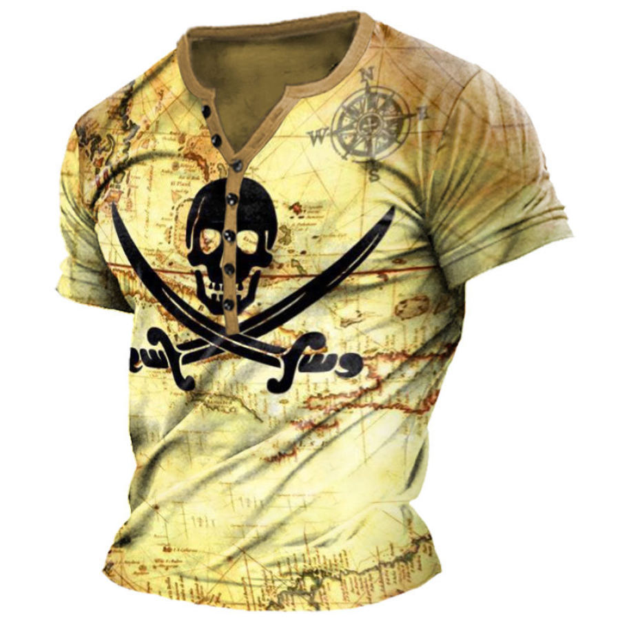 

Men's Vintage Pirate Print Henry T-Shirt