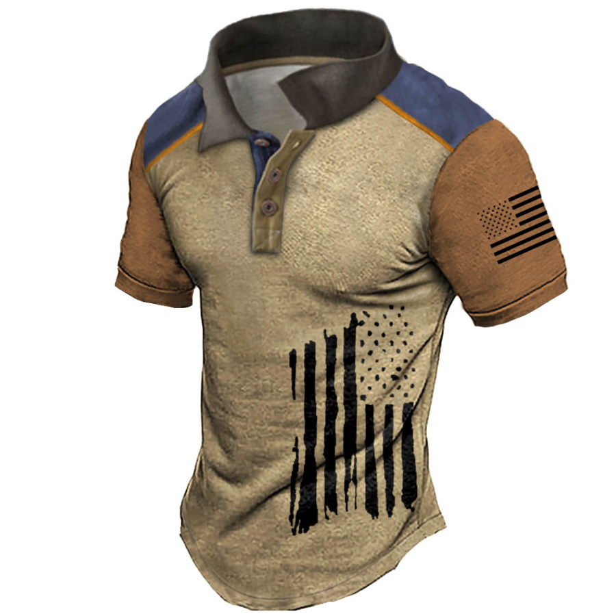 

Men's Vintage American Flag Colorblock Polo T-Shirt