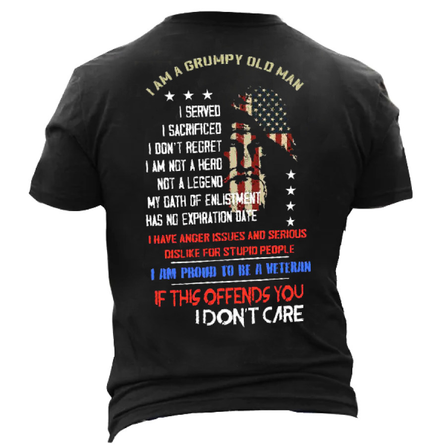 

Grumpy Old Man If This Offends You I Don't Care American Flag Cotton Tee